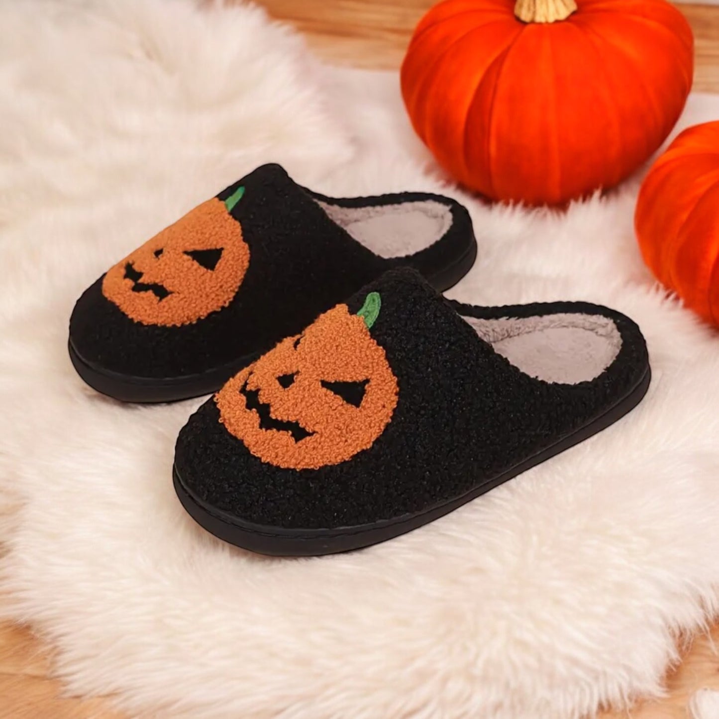 Plush Pumpkin Halloween Family Slippers