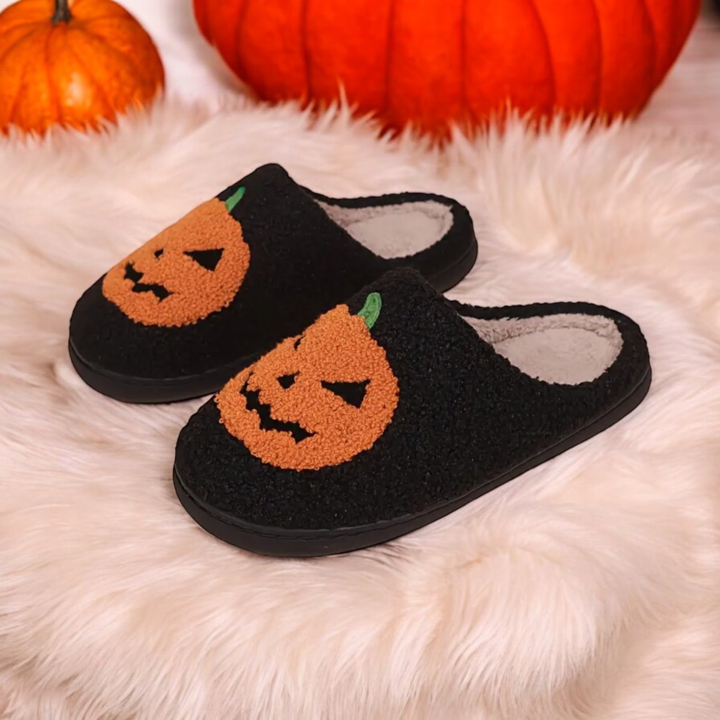Plush Pumpkin Halloween Family Slippers
