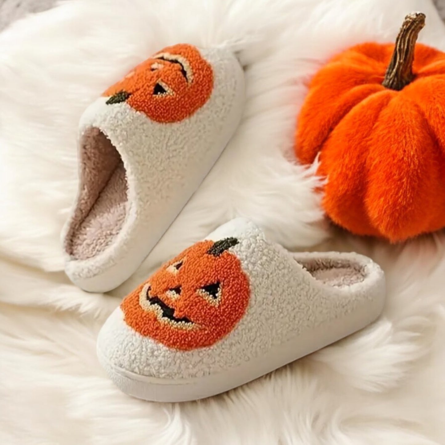 Plush Pumpkin Halloween Family Slippers