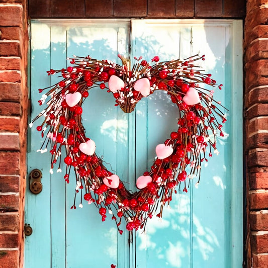 Valentines Red & Pink Heart Twig Wreath