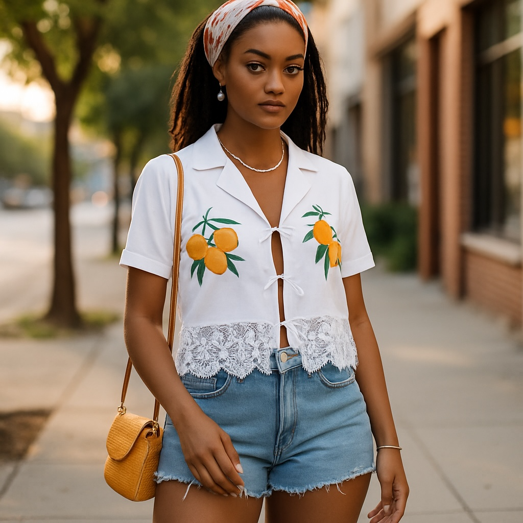 Tie Fastening Fruit Shirt
