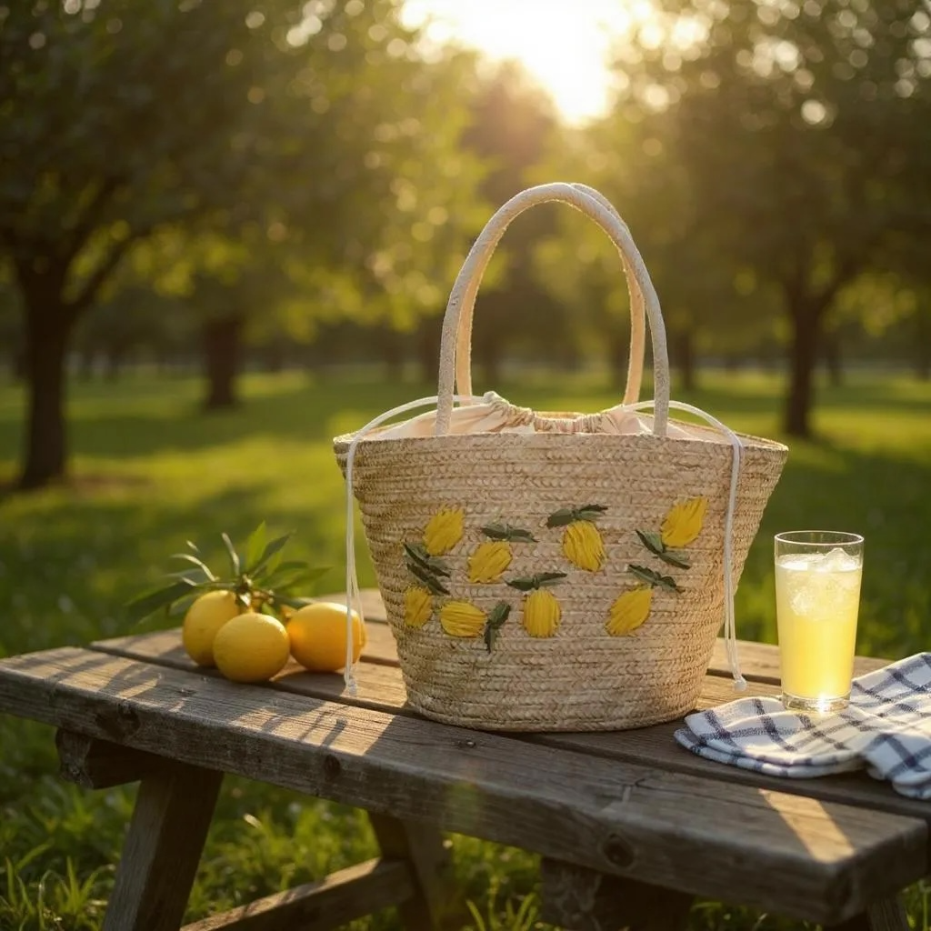 Lemon Drawstring Summer Bag