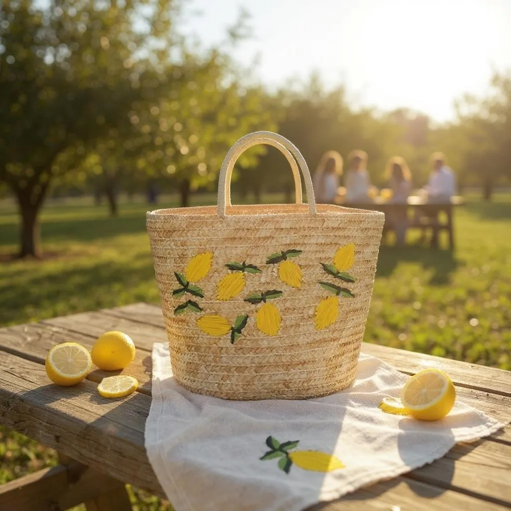Lemon Drawstring Summer Bag