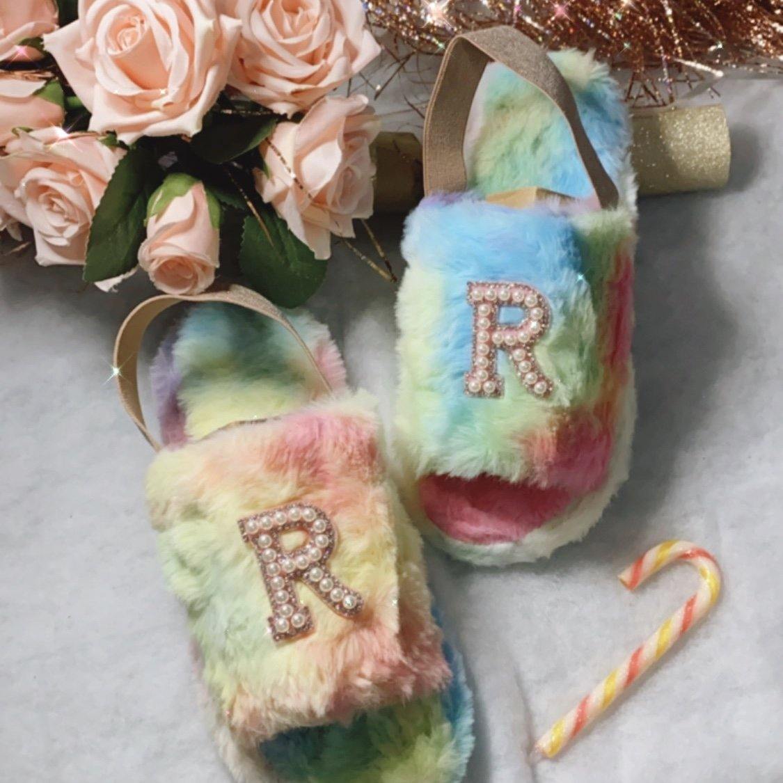 Customised Luxury Rainbow Childrens 𝓡𝓱𝓲𝓡𝓱𝓲 Slippers - Pretty Little Presents
