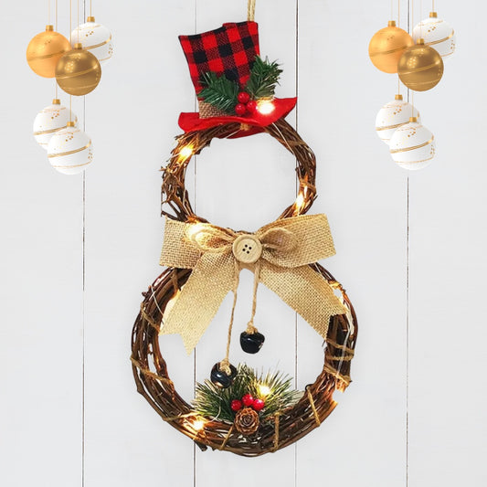 Light Up Snowman Rattan Door Hanging Wreath
