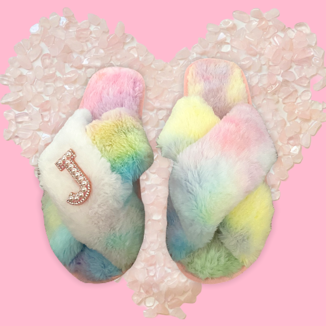𝐓𝐰𝐨 𝐈𝐧𝐢𝐭𝐢𝐚𝐥𝐬  ~ Customised Rainbow Bright ‘𝓡𝓱𝓲𝓡𝓱𝓲’ Slippers. - Pretty Little Presents