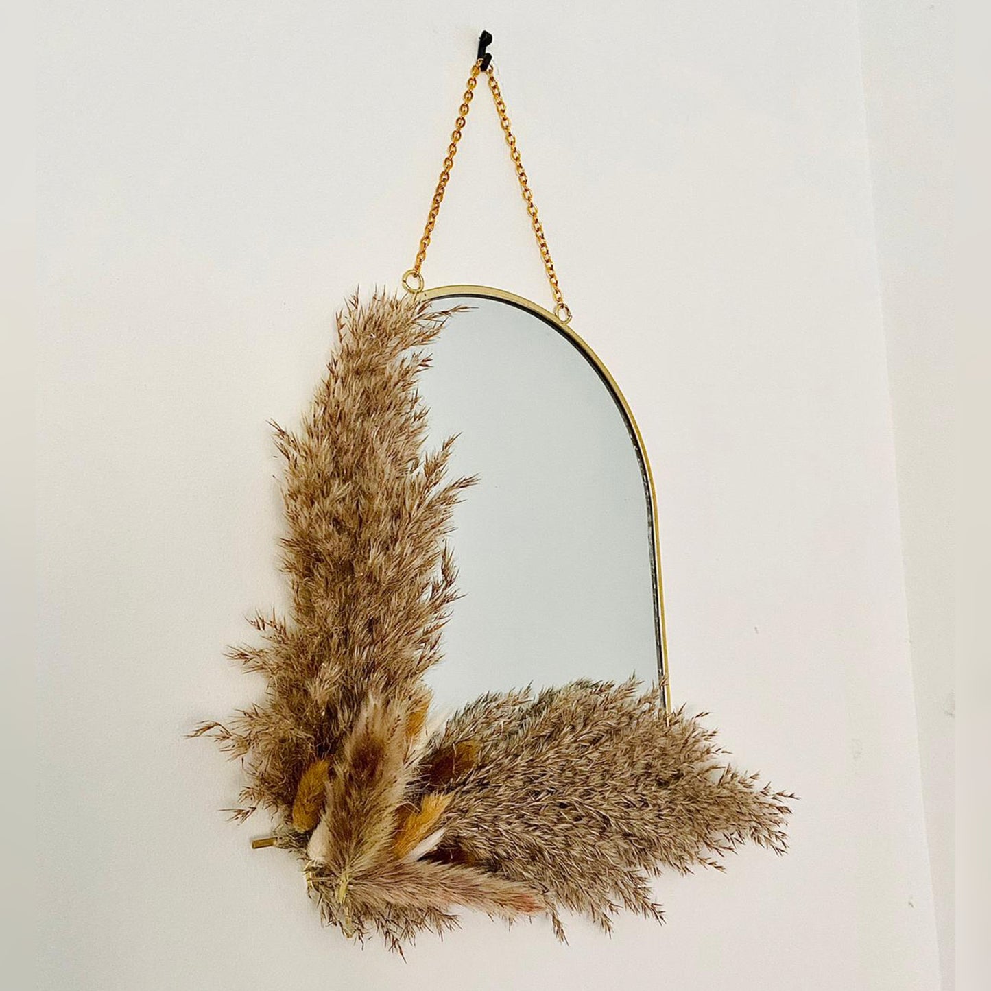 Gold Frame Arched Hanging Pampas Mirror