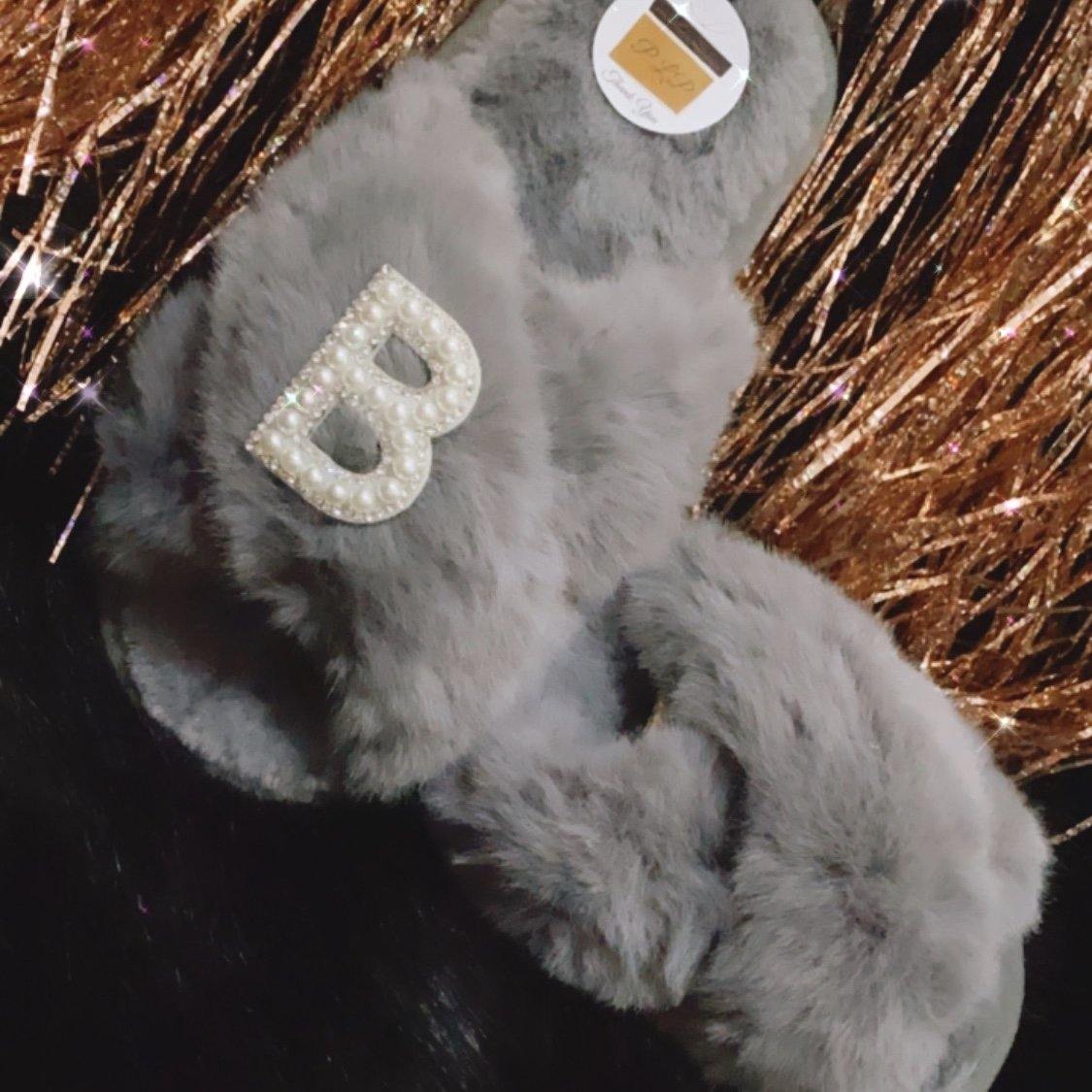 Customised Grey Faux Fur ‘ 𝓕𝓻𝓪𝓷𝓴𝓲𝓮‘ Slippers. - Pretty Little Presents