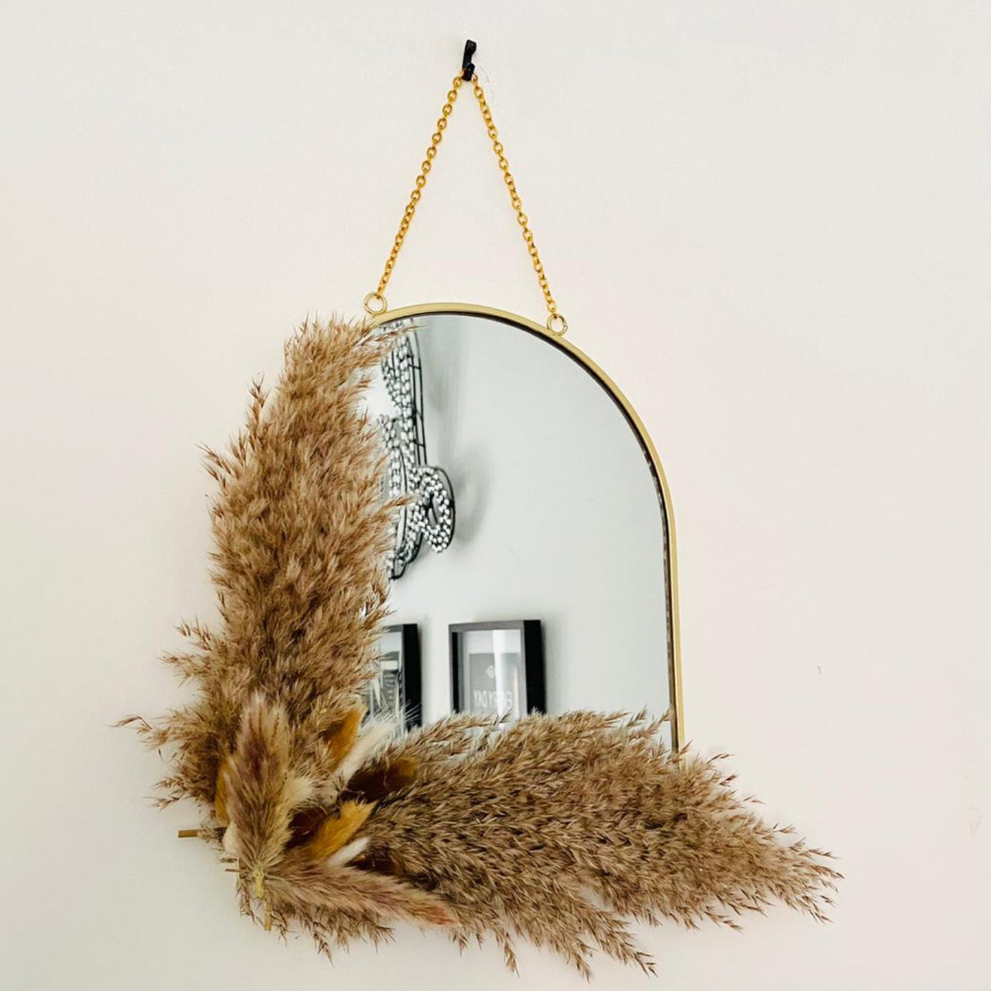 Gold Frame Arched Hanging Pampas Mirror