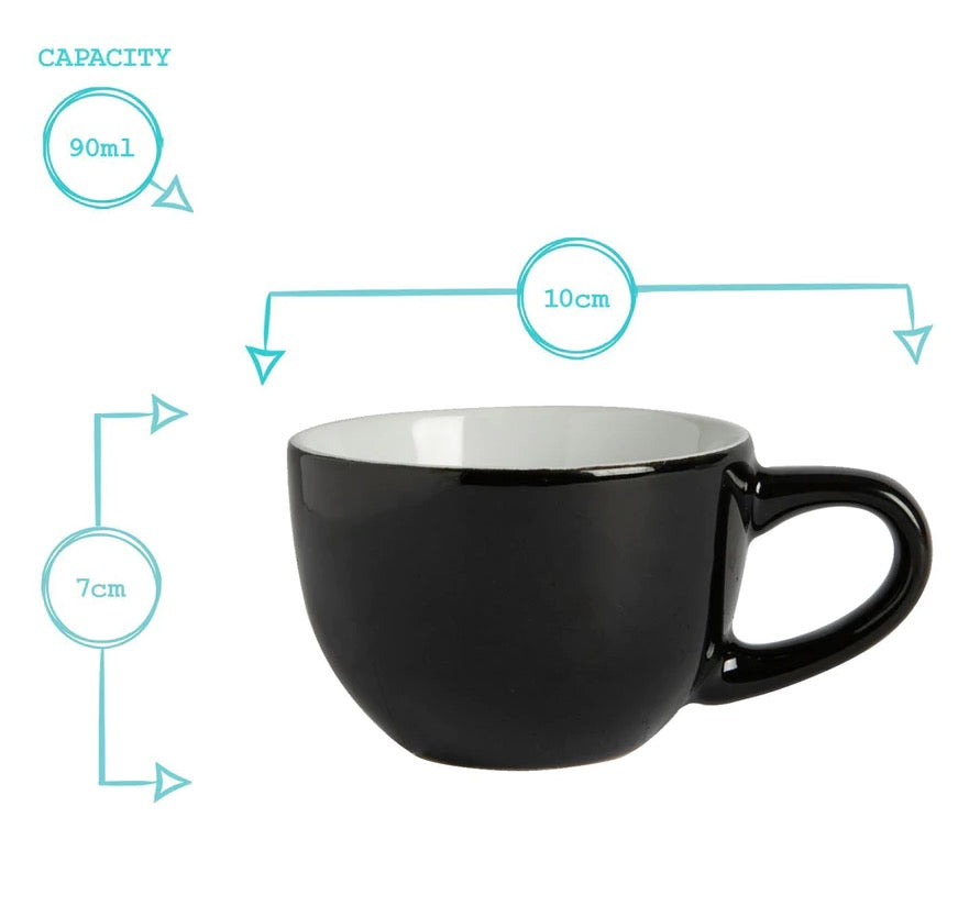 Porcelain Coloured Coffee Cup & Coloured Saucers |