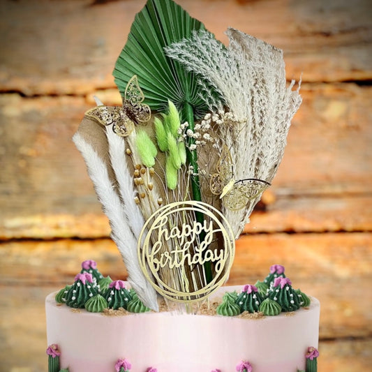 Tropical Palm Spear & Pampas Cake Topper
