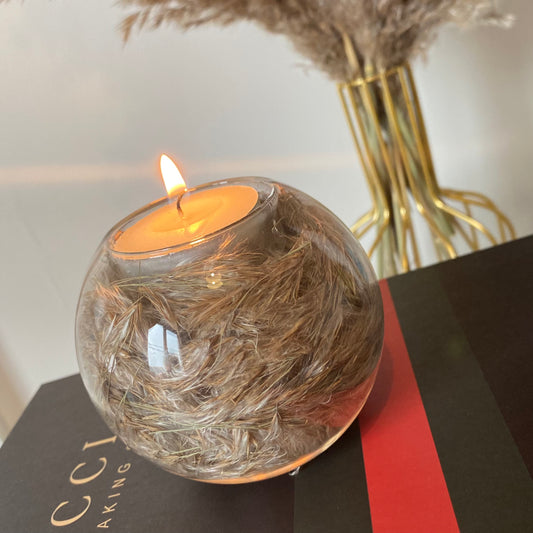 Handmade Pampas  Filled 𝓡𝓾𝓲 Tea-Light Holder