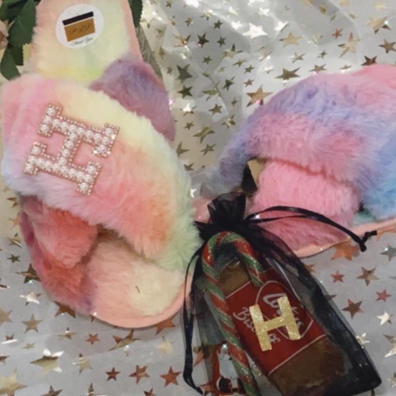 Customised Rainbow Bright ‘𝓡𝓱𝓲𝓡𝓱𝓲’ Slippers. - Pretty Little Presents