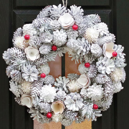Winter White Christmas Pinecone Wreath