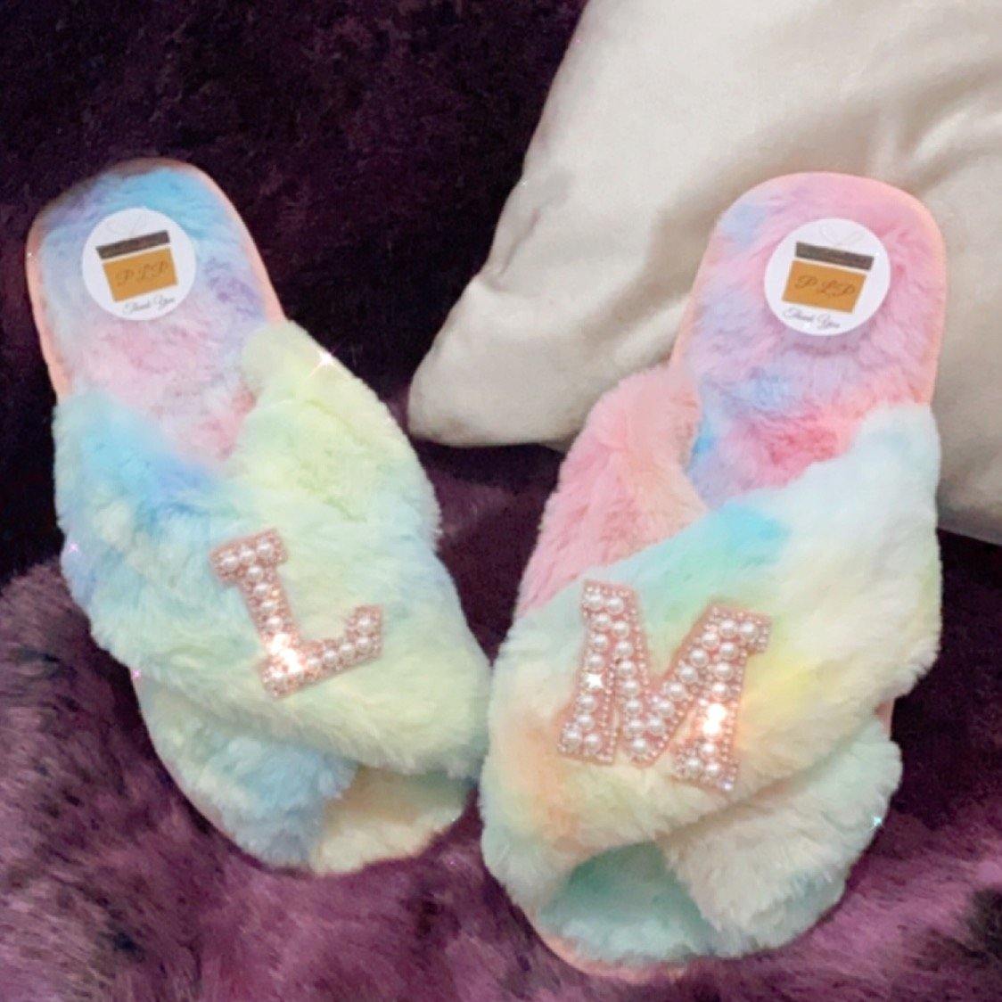 𝐓𝐰𝐨 𝐈𝐧𝐢𝐭𝐢𝐚𝐥𝐬  ~ Customised Rainbow Bright ‘𝓡𝓱𝓲𝓡𝓱𝓲’ Slippers. - Pretty Little Presents