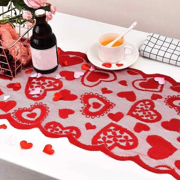 Valentines Day Red Lace Table Runner