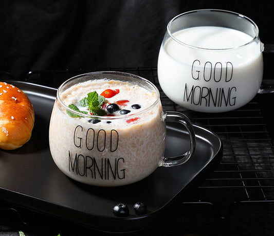 Transparent Clear Glass Good Morning Coffee Cup