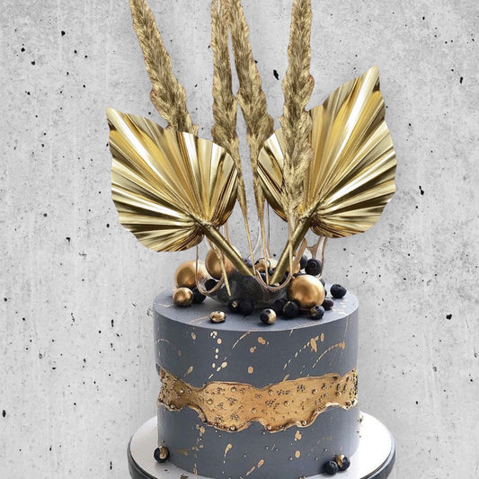 Luxury Gold Palm Spear & Gold Pampas Cake Topper