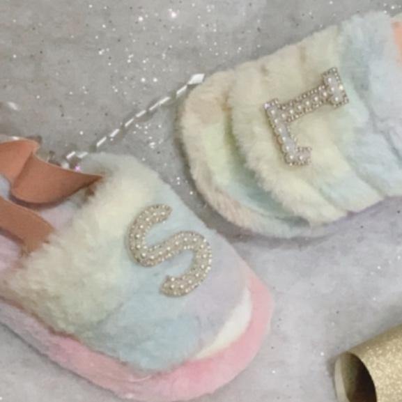 Customised Luxury Rainbow Childrens 𝓡𝓱𝓲𝓡𝓱𝓲 Slippers - Pretty Little Presents