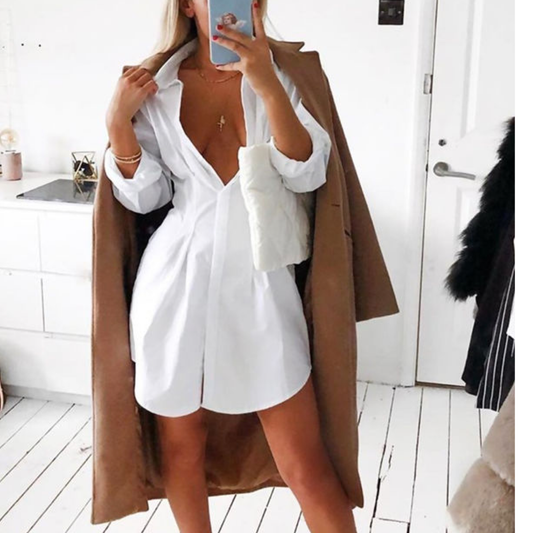 White Fitted Versatile  ‘𝓕𝓪𝔂𝓮’ Shirt Dress - Pretty Little Presents