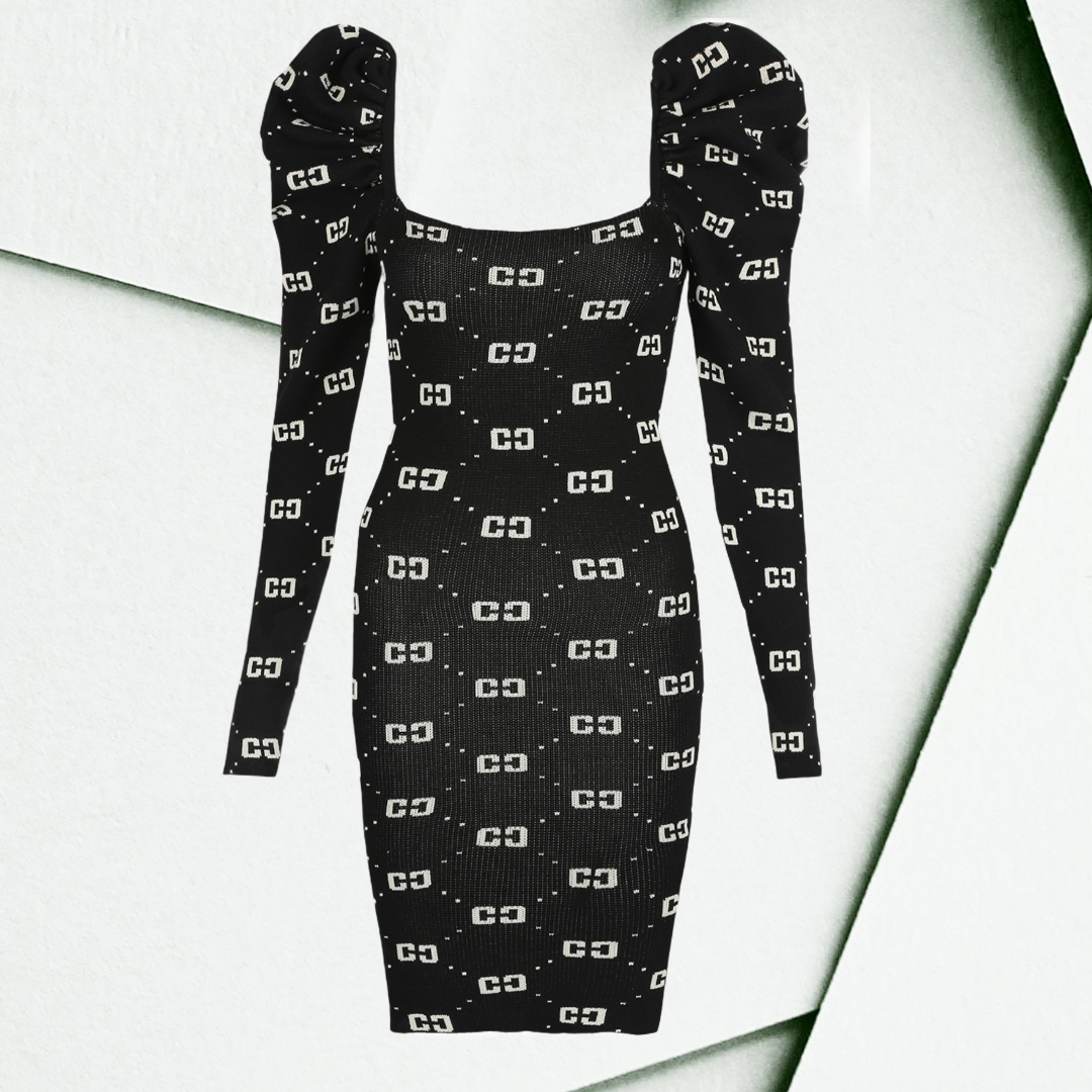 Puff Shoulder Knitted ‘ 𝓜𝓮𝓵𝓪𝓷𝓲𝓮’ Mini Dress