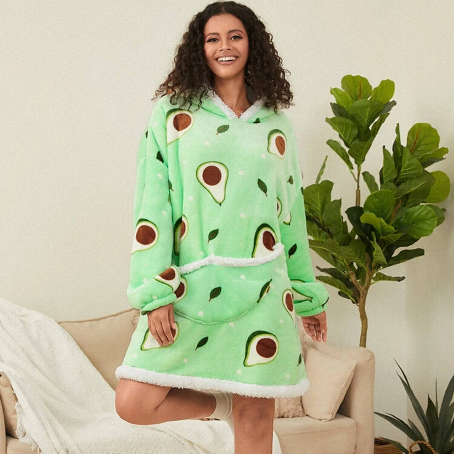 Giant Thick Fluffy Avocado Hoodie Blanket Poncho Matching Mummy & Daughter