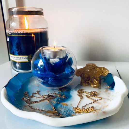 Handmade Blue Bunny Tail Filled 𝓡𝓸𝔂𝓪𝓵 Tea-Light Holder