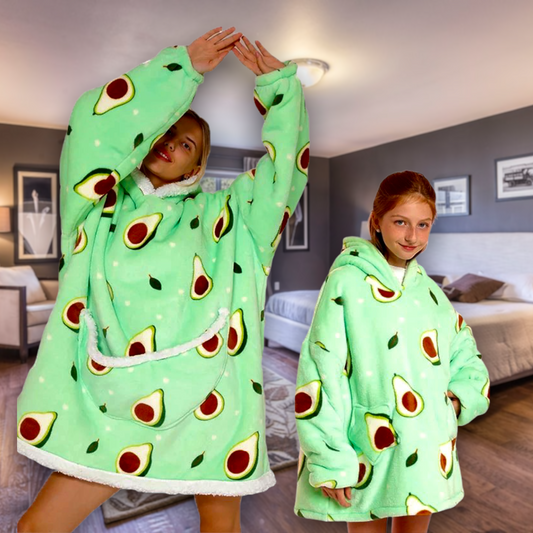 Giant Thick Fluffy Avocado Hoodie Blanket Poncho Matching Mummy & Daughter
