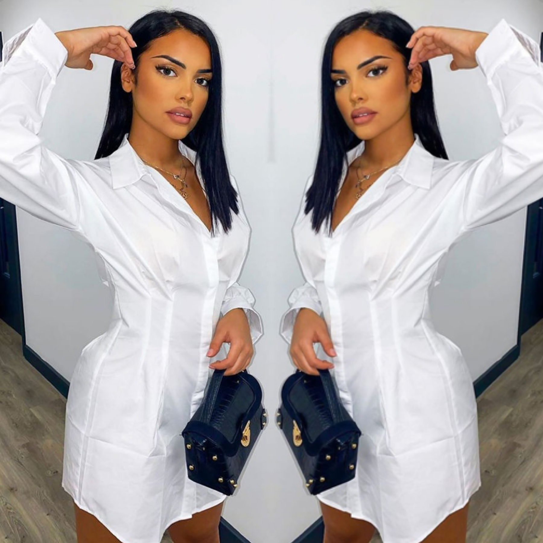 White Fitted Versatile  ‘𝓕𝓪𝔂𝓮’ Shirt Dress - Pretty Little Presents