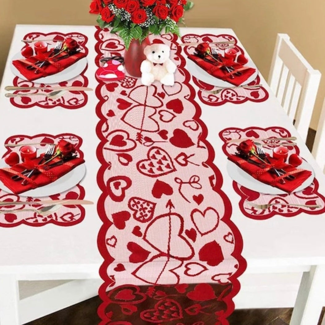 Valentines Day Red Lace Table Runner