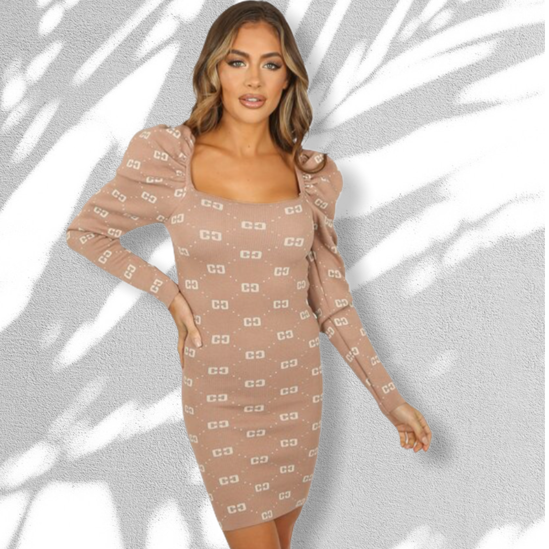 Puff Shoulder Knitted ‘ 𝓜𝓮𝓵𝓪𝓷𝓲𝓮’ Mini Dress