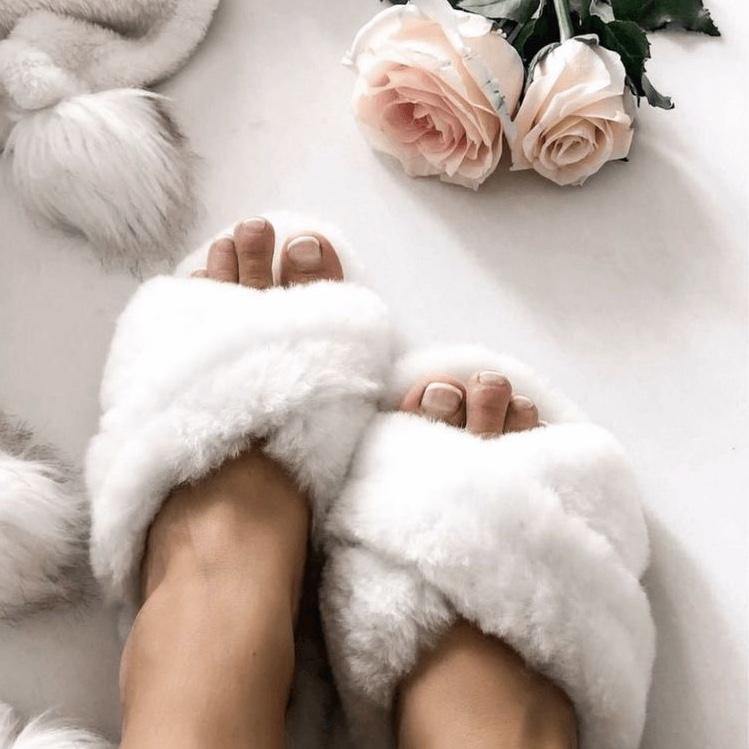Customised Cream Faux Fur  ‘𝓒𝓪𝓼𝓼𝓲𝓮’ Slippers. - Pretty Little Presents