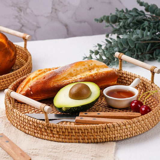 Wooden Serving Tray | Wicker Display Organiser | Rattan