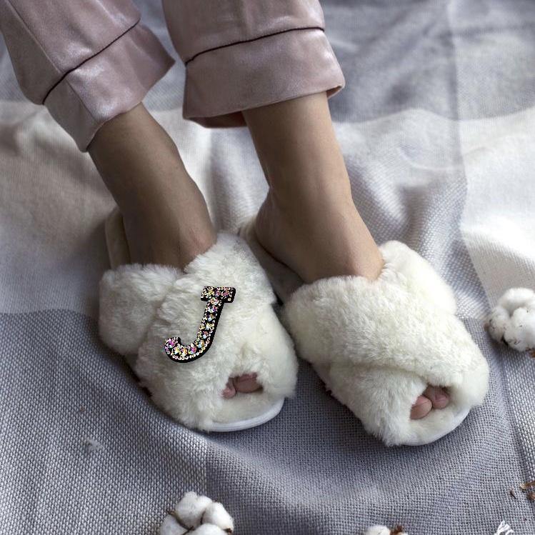 Customised Cream Faux Fur  ‘𝓒𝓪𝓼𝓼𝓲𝓮’ Slippers. - Pretty Little Presents