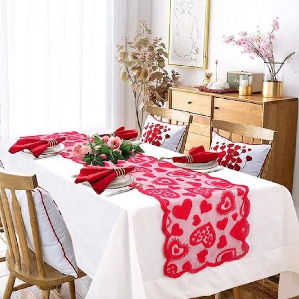 Valentines Day Red Lace Table Runner