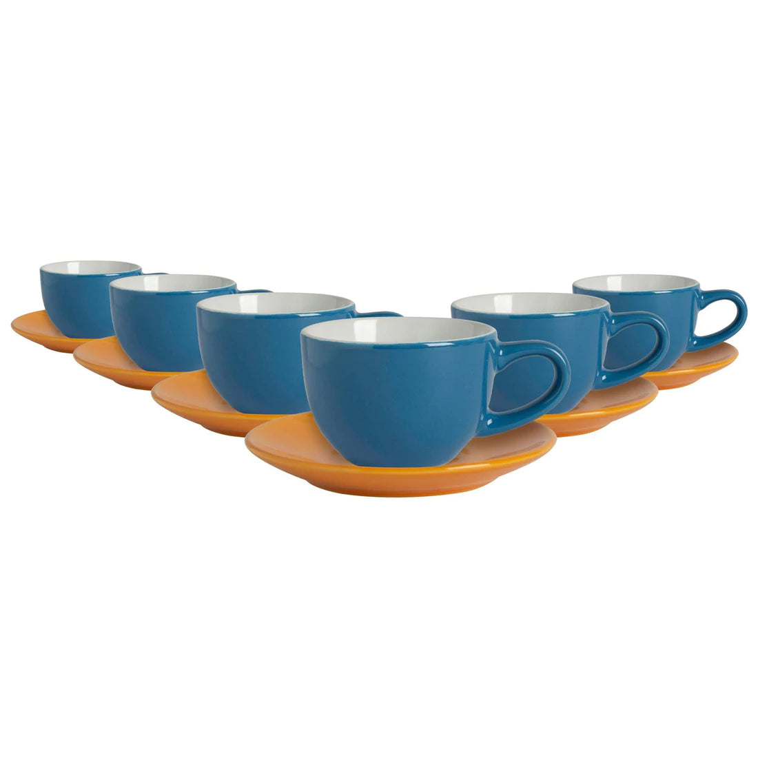 Porcelain Coloured Coffee Cup & Coloured Saucers |
