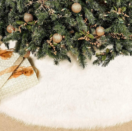 Fluffy Faux Fur White Christmas Tree Skirt