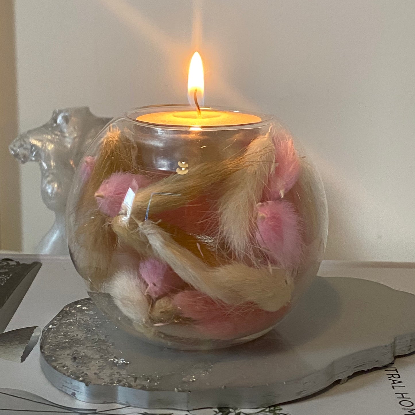 Handmade Bunny Tail Filled 𝓒𝓪𝓷𝓭𝔂 Tea-Light Holder