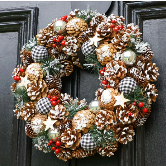 Handmade Luxury Christmas Wreath | Trending Gingham Style | Chequered Wreath |