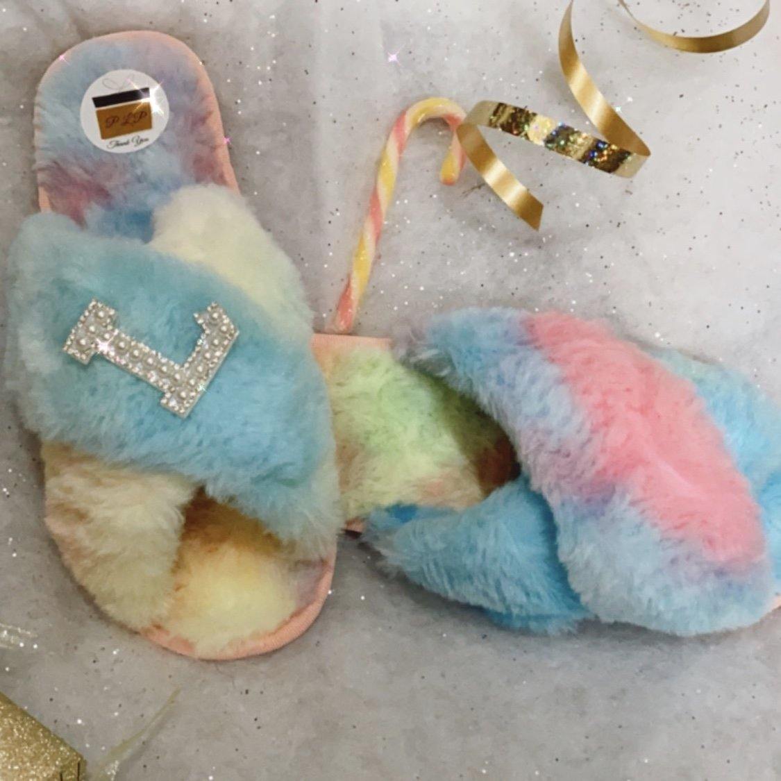 Customised Rainbow Bright ‘𝓡𝓱𝓲𝓡𝓱𝓲’ Slippers. - Pretty Little Presents