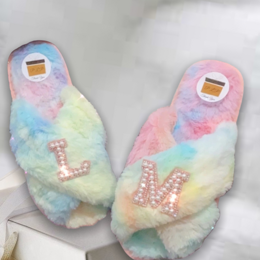 𝐓𝐰𝐨 𝐈𝐧𝐢𝐭𝐢𝐚𝐥𝐬  ~ Customised Rainbow Bright ‘𝓡𝓱𝓲𝓡𝓱𝓲’ Slippers. - Pretty Little Presents
