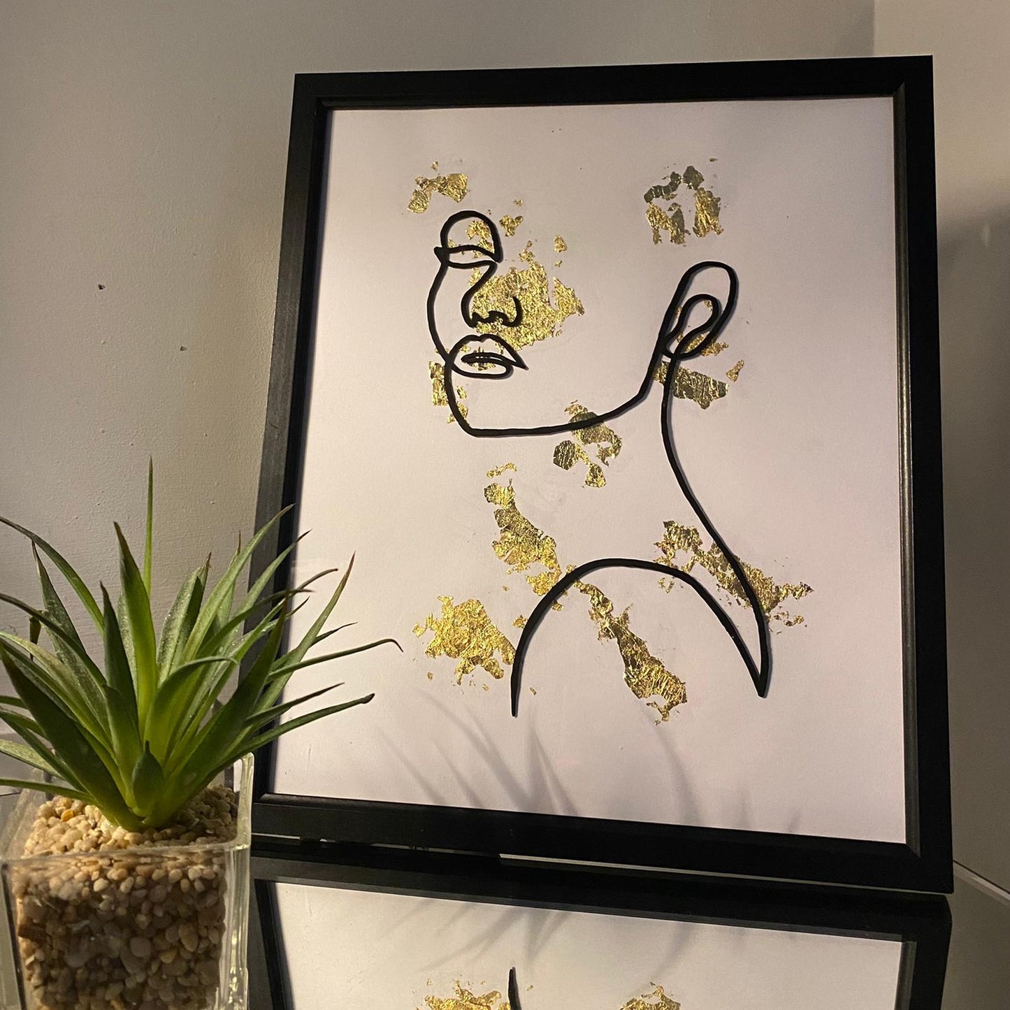 Hand Painted Abstract ‘𝓘𝓿𝔂-𝓡𝓸𝓼𝓮‘ Line Art Illustration  With Frame