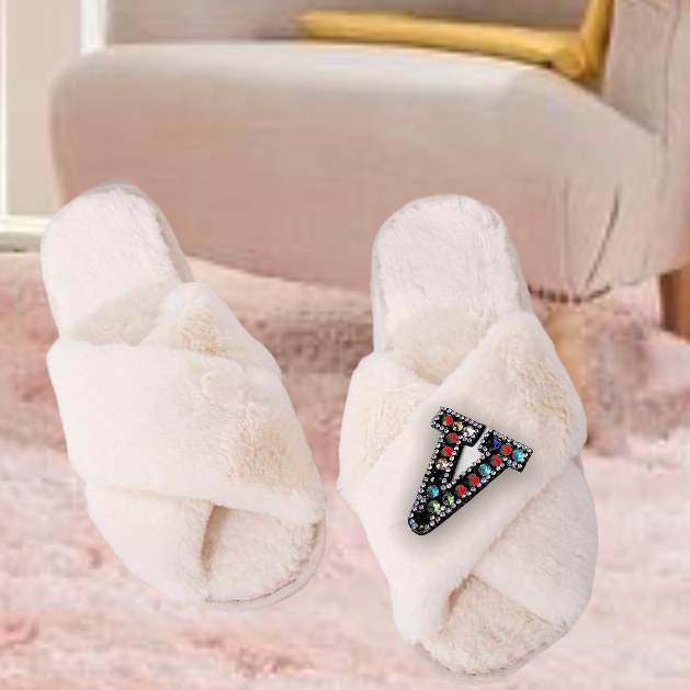 Customised Cream Faux Fur  ‘𝓒𝓪𝓼𝓼𝓲𝓮’ Slippers. - Pretty Little Presents