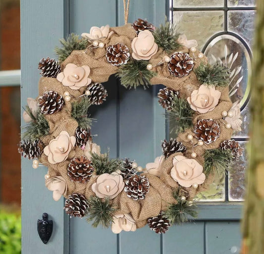 Country Style Hessian Wreath | Natural Jute Fabric Wreath